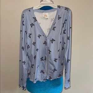 Self Esteem Light Blue Butterfly Print Blouse